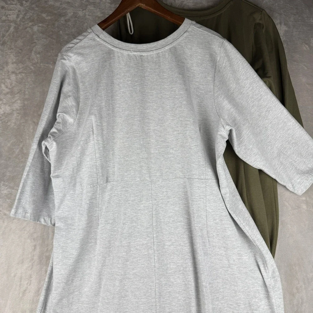 Ellos Womens Set of 2 Knit Midi Dresses Olive Grey 3/4 Sleeve Plus Size 1X 22/24